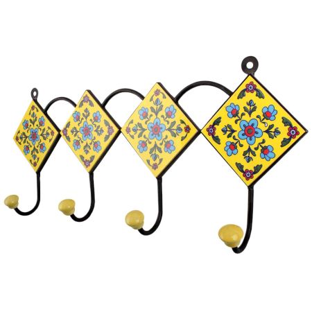 Yellow Turquoise Floral Tiles Hooks